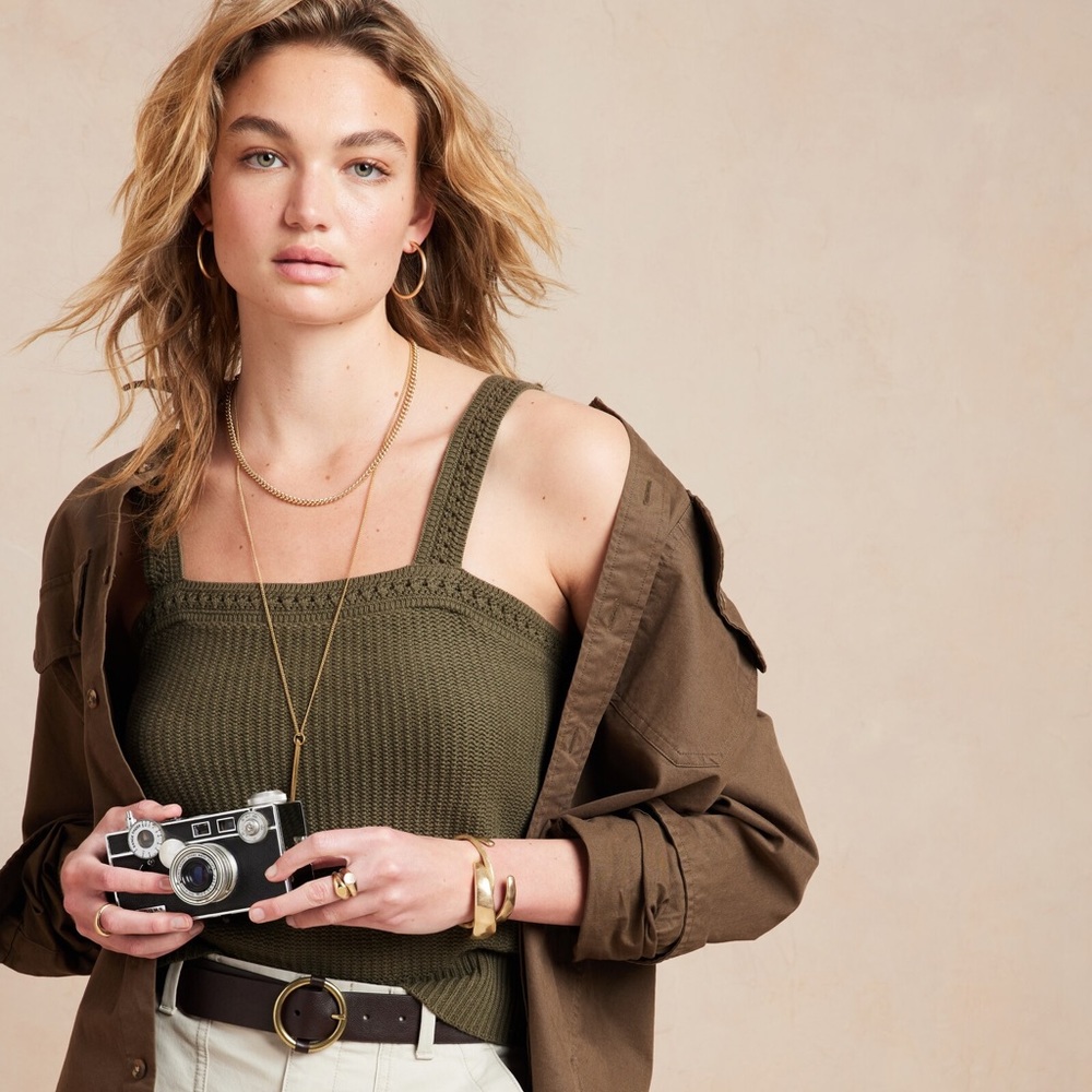 Green Crochet Trim Tank - Banana Republic Factory